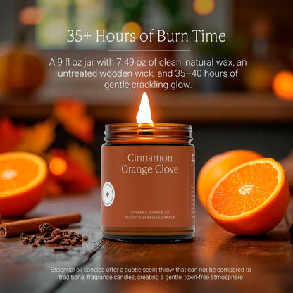 Fontana Candle Co Holzdocht Bienenwachs Kerze im Glas – Zimt Orange Nelke – Hergestellt mit Kokosöl & reinen ätherischen Ölen – 35+ Std sauberer Brand, langlebig & ungiftig für Zuhause & Raumdekoration