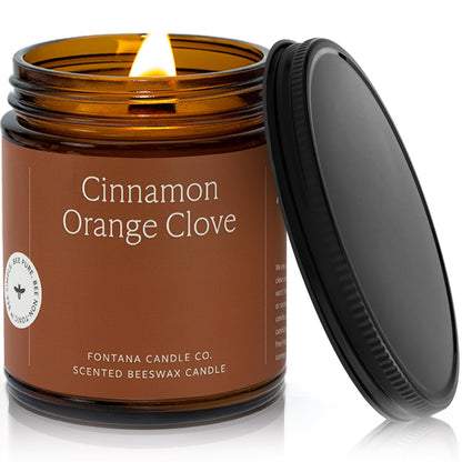 Fontana Candle Co Holzdocht Bienenwachs Kerze im Glas – Zimt Orange Nelke – Hergestellt mit Kokosöl & reinen ätherischen Ölen – 35+ Std sauberer Brand, langlebig & ungiftig für Zuhause & Raumdekoration