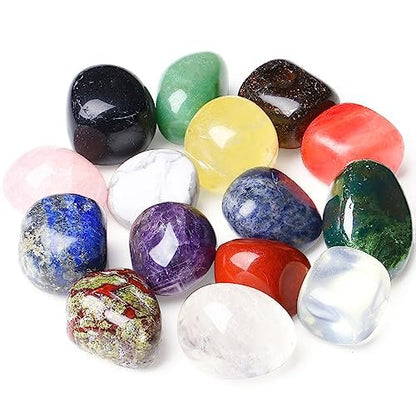 DUQGUHO 15 Stücke natürliche Kristalle Bulk Tumbled Stones poliert unregelmäßig Quarz Kristall Set Chakra farbige Edelsteine Vase Filler Landschaft Boden Dekoration Energie Reiki Anfänger Dekoration