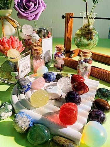 DUQGUHO 15 Stücke natürliche Kristalle Bulk Tumbled Stones poliert unregelmäßig Quarz Kristall Set Chakra farbige Edelsteine Vase Filler Landschaft Boden Dekoration Energie Reiki Anfänger Dekoration