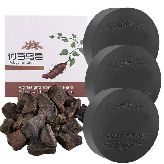 Fallopia Multiflora Shampoo Bar 3er-Set für schwarzes & dickes Haar – He Shou Wu Haarseife, reinigt die Kopfhaut tiefenwirksam, fördert das Haarwachstum und beugt Haarausfall vor