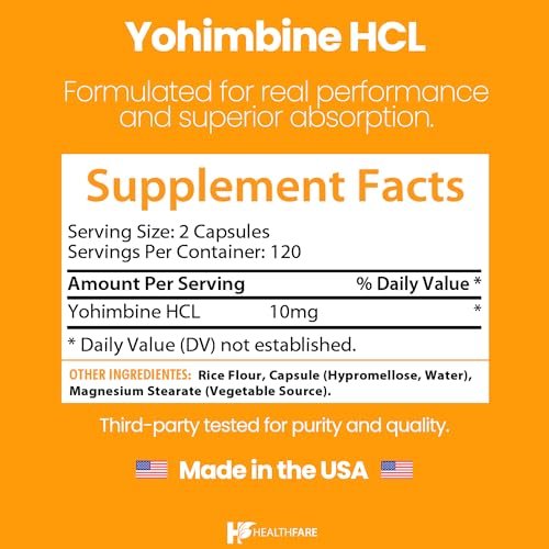 Healthfare Yohimbin HCL 10 mg | 240 vegane Kapseln | Höchste Konzentration | Nicht-GMO & glutenfrei | Hergestellt in den USA