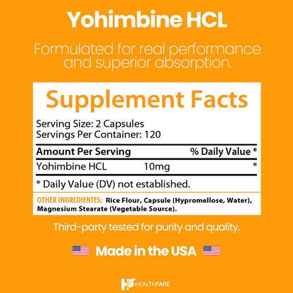 Healthfare Yohimbin HCL 10 mg | 240 vegane Kapseln | Höchste Konzentration | Nicht-GMO & glutenfrei | Hergestellt in den USA