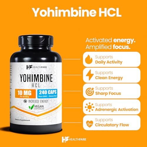 Healthfare Yohimbin HCL 10 mg | 240 vegane Kapseln | Höchste Konzentration | Nicht-GMO & glutenfrei | Hergestellt in den USA