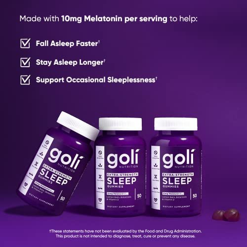 Goli Nahrungsergänzungsmittel, Extra Stark Schlaf Gummibärchen 10 mg Melatonin – 1 Packung 50 Stück – Glutenfrei, Vegan, Nicht-GVO und Gelatinefrei