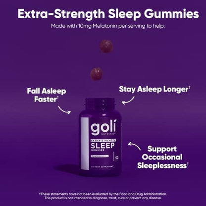 Goli Nahrungsergänzungsmittel, Extra Stark Schlaf Gummibärchen 10 mg Melatonin – 1 Packung 50 Stück – Glutenfrei, Vegan, Nicht-GVO und Gelatinefrei