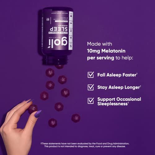 Goli Nahrungsergänzungsmittel, Extra Stark Schlaf Gummibärchen 10 mg Melatonin – 1 Packung 50 Stück – Glutenfrei, Vegan, Nicht-GVO und Gelatinefrei