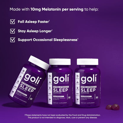 Goli Nahrungsergänzungsmittel, Extra Stark Schlaf Gummibärchen 10 mg Melatonin – 1 Packung 50 Stück – Glutenfrei, Vegan, Nicht-GVO und Gelatinefrei