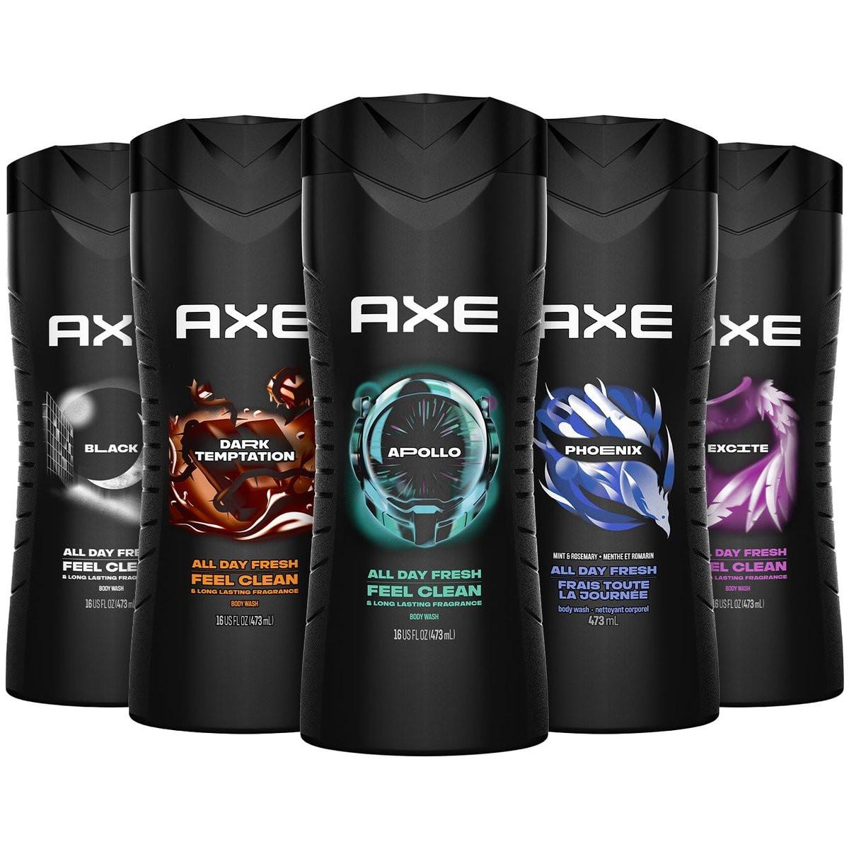 AXE 3-in-1 Duschgel, Shampoo & Gesichtsreiniger für Männer – Sortiment 5er-Pack (Apollo, Dark Temptation, Black, Excite, Phoenix) – 16 Fl Oz pro Flasche