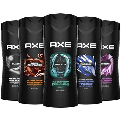 AXE 3-in-1 Duschgel, Shampoo & Gesichtsreiniger für Männer – Sortiment 5er-Pack (Apollo, Dark Temptation, Black, Excite, Phoenix) – 16 Fl Oz pro Flasche