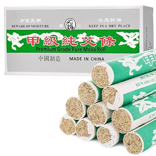 OSPNIEEK Reine Moxa-Rollen, 10 Stück handgefertigte milde Moxibustion-Beifußstäbchen, natürliche Moxa-Kegel für Akupressur an Taille, Nacken, Knien und Rücken, Ai Jiu 艾草条 艾灸