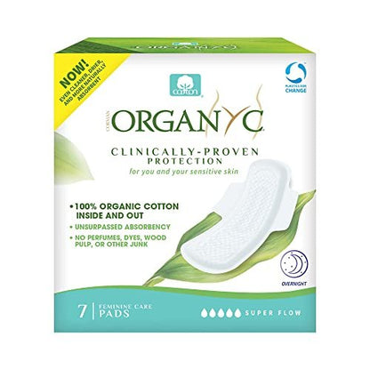 Organyc Übernacht-Binden – 100 % zertifizierte Bio-Baumwolle, innen und außen, für die stärkste Periode, super saugfähig 2.0, 7 Stück