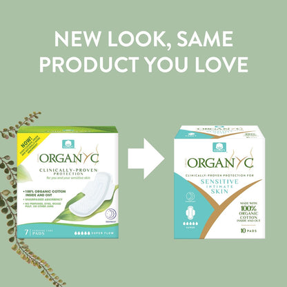 Organyc Übernacht-Binden – 100 % zertifizierte Bio-Baumwolle, innen und außen, für die stärkste Periode, super saugfähig 2.0, 7 Stück