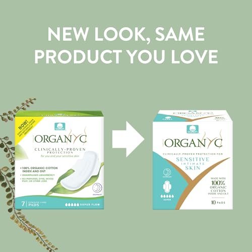 Organyc Übernacht-Binden – 100 % zertifizierte Bio-Baumwolle, innen und außen, für die stärkste Periode, super saugfähig 2.0, 7 Stück