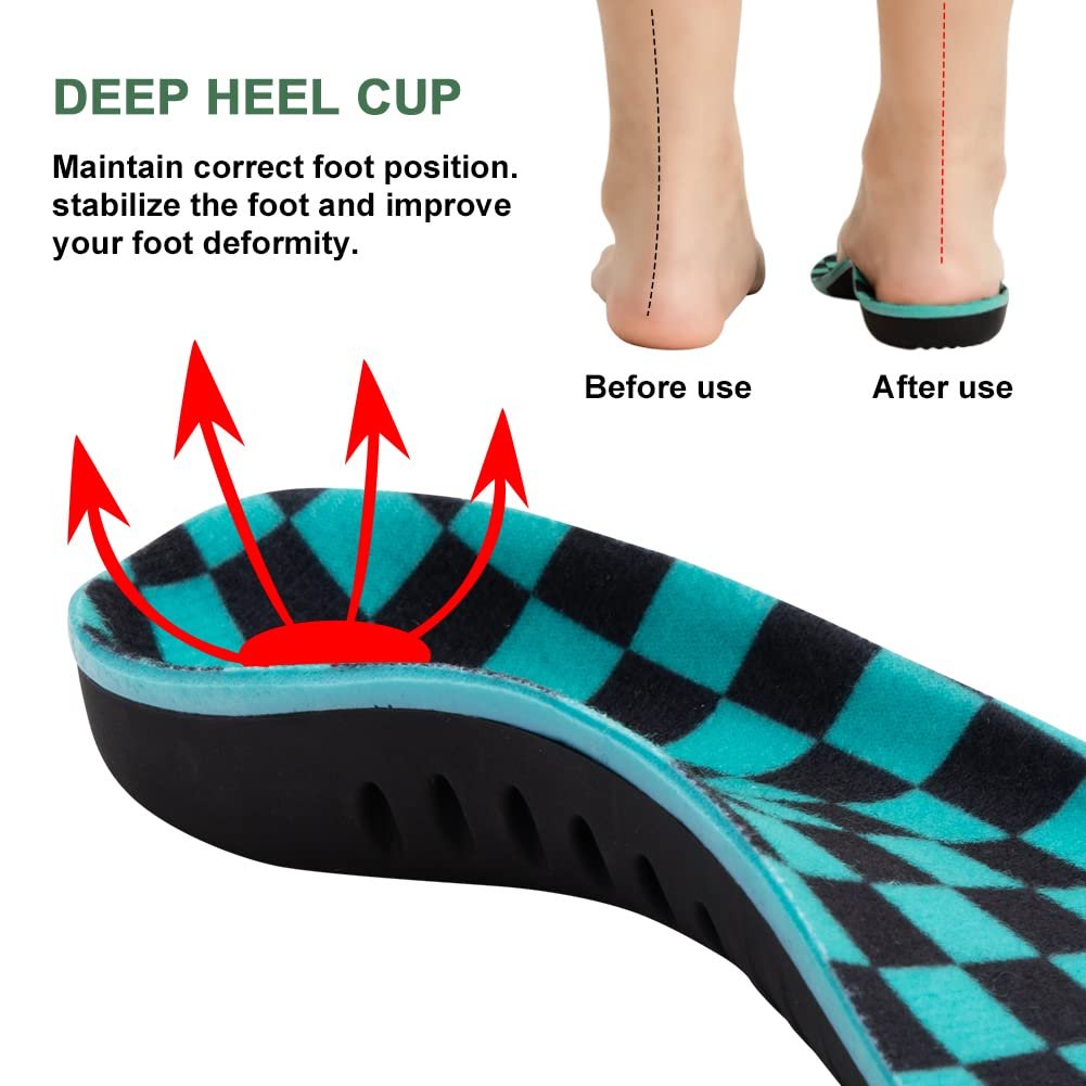 Bacophy Kinder Einlegesohlen mit Fußgewölbestütze – Orthopädische Einlagen für Plantarfasziitis, Senkfüße, Fersenschmerzen – Hochwertiges PU, TPU, Gel-Stoßdämpfung, tiefe Fersenkappe (23,5 cm)