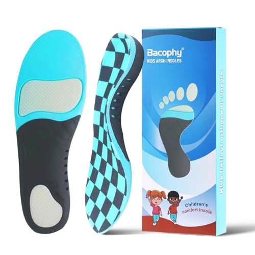Bacophy Kinder Einlegesohlen mit Fußgewölbestütze – Orthopädische Einlagen für Plantarfasziitis, Senkfüße, Fersenschmerzen – Hochwertiges PU, TPU, Gel-Stoßdämpfung, tiefe Fersenkappe (23,5 cm)