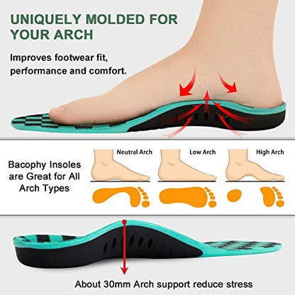Bacophy Kinder Einlegesohlen mit Fußgewölbestütze – Orthopädische Einlagen für Plantarfasziitis, Senkfüße, Fersenschmerzen – Hochwertiges PU, TPU, Gel-Stoßdämpfung, tiefe Fersenkappe (23,5 cm)