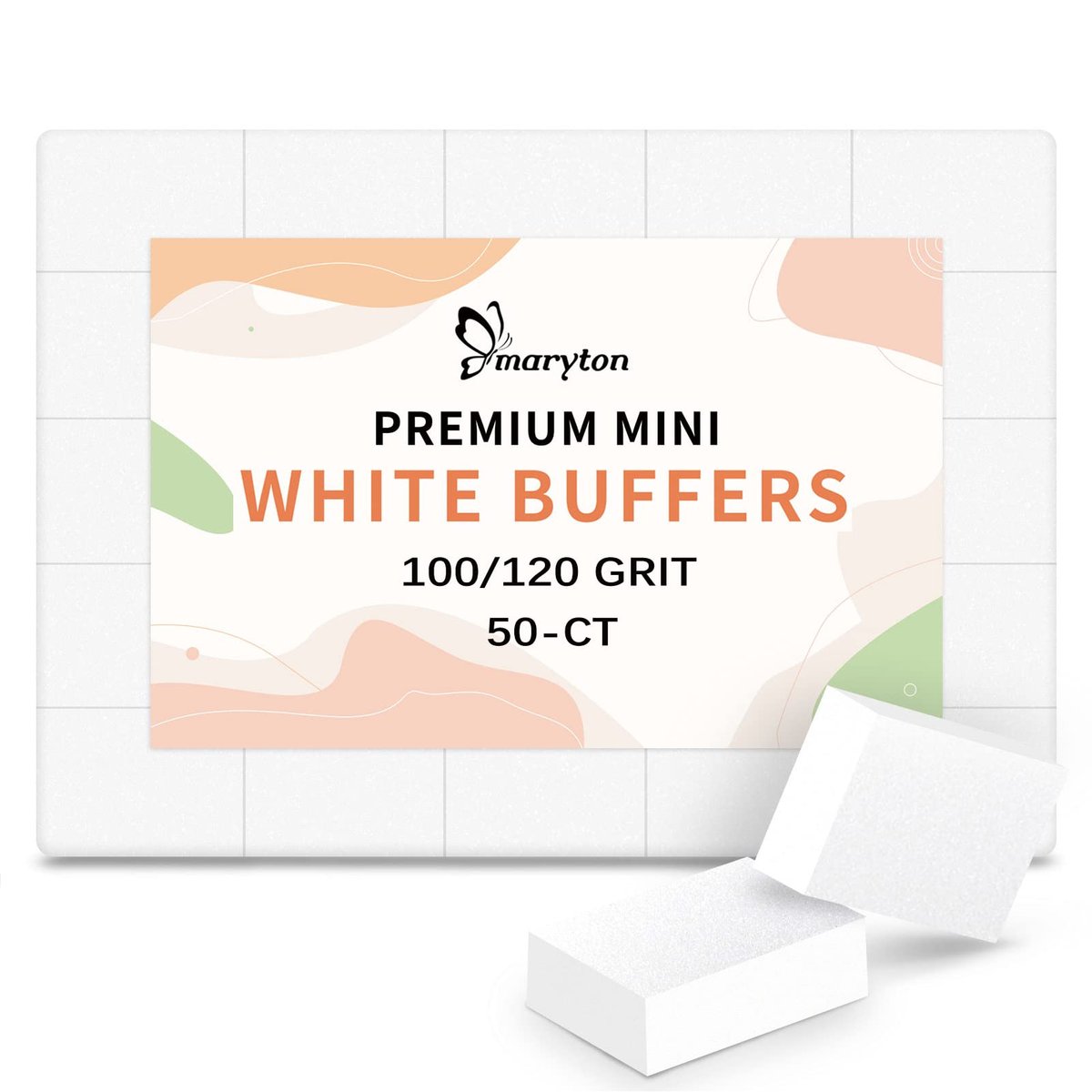 Maryton Mini Nagelbuffer-Blöcke 100/120 Körnung – 50 Stück Professionelle Salon-Weißpuffer für Gel-Nagellack und Acryl