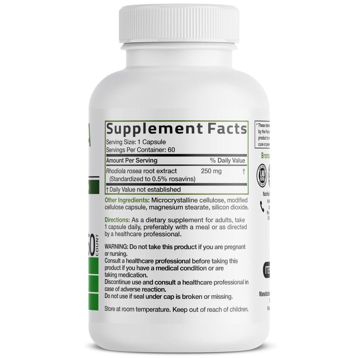 Bronson Rhodiola Rosea Kapseln - Adaptogenes Kraut für Gehirn, Stress & Stimmung - Nicht-GVO, 60 Stück