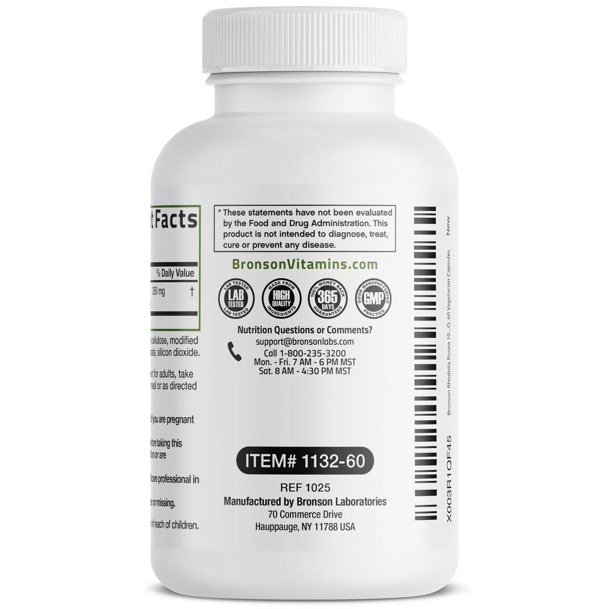 Bronson Rhodiola Rosea Kapseln - Adaptogenes Kraut für Gehirn, Stress & Stimmung - Nicht-GVO, 60 Stück