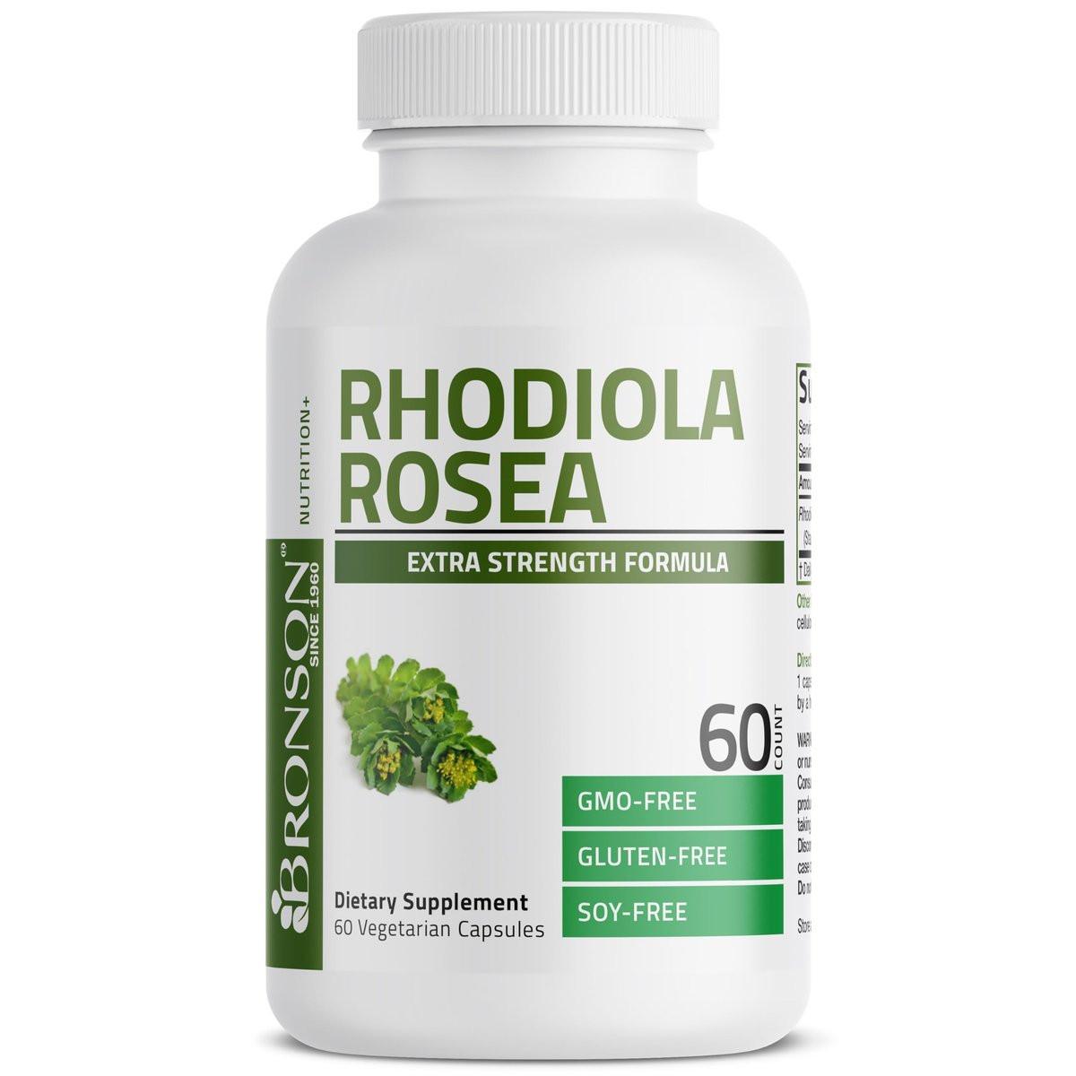 Bronson Rhodiola Rosea Kapseln - Adaptogenes Kraut für Gehirn, Stress & Stimmung - Nicht-GVO, 60 Stück