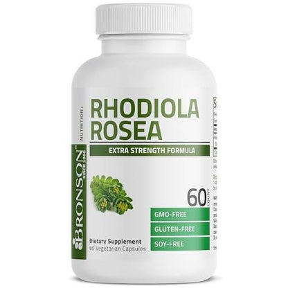 Bronson Rhodiola Rosea Kapseln - Adaptogenes Kraut für Gehirn, Stress & Stimmung - Nicht-GVO, 60 Stück