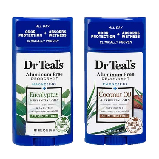 Dr. Teal's Deodorant Sortiment Geschenkset (2er-Pack, je 75g) – Eukalyptus & Kokosöl – mit ätherischen Ölen, Sheabutter & Magnesium für langanhaltende Frische