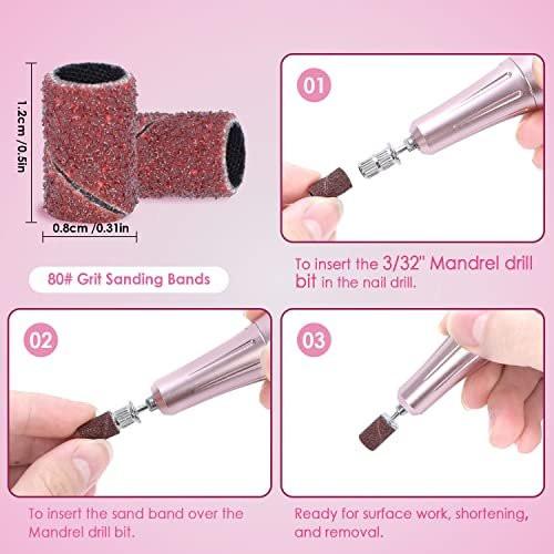 ANBEISTEE Schleifbänder Nagelbohrer Aufsätze 210 Stück Körnungen #80 #120 #180, 3/32" Mandrel Bit, für Acryl-Nägel, Maniküre und Pediküre