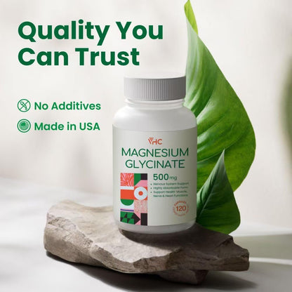 Magnesium Glycinat 500mg Kapseln – Hoch absorbierbare, sanfte Form – Hochreines Magnesium-Mineralpräparat für Frauen und Männer – 120 Kapseln, hergestellt in den USA (1 Packung)