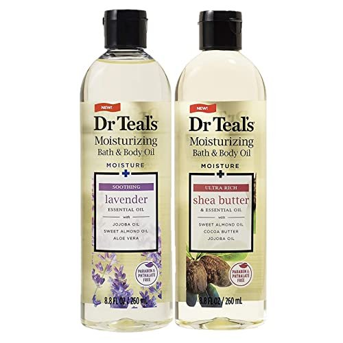 Dr. Teal's Badeöl Geschenkset (2er Pack, je 250 ml) – Lavendel & Sheabutter – Ätherische Öle für Feuchtigkeit und Entspannung – Spa-Erlebnis zu Hause