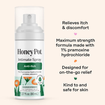 The Honey Pot Company – Maximalstarkes Anti-Juckreiz-Spray für die Intimzone – Medizinisches Spray zur Linderung von Juckreiz und Reizungen – 80 ml