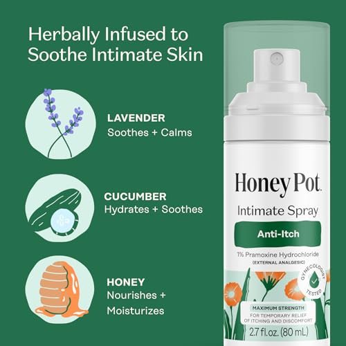 The Honey Pot Company – Maximalstarkes Anti-Juckreiz-Spray für die Intimzone – Medizinisches Spray zur Linderung von Juckreiz und Reizungen – 80 ml