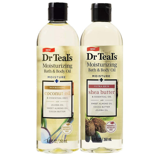 Dr. Teal's Bade- und Körperöl Geschenkset (2er-Pack, je 250 ml) – Ultra-reiche Sheabutter & nährendes Kokosöl – Ätherische Öle hydratisieren die Haut & lindern täglichen Stress – Verwöhn-Set für zu Hause