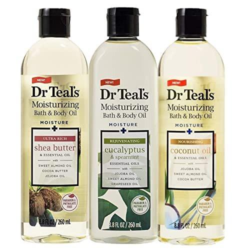 Dr. Teals Badeöl Geschenkset (3er-Pack, 8,8 oz) – Eukalyptus, Sheabutter & Kokosnussöl – Ätherische Öle für Hautpflege und Stressabbau