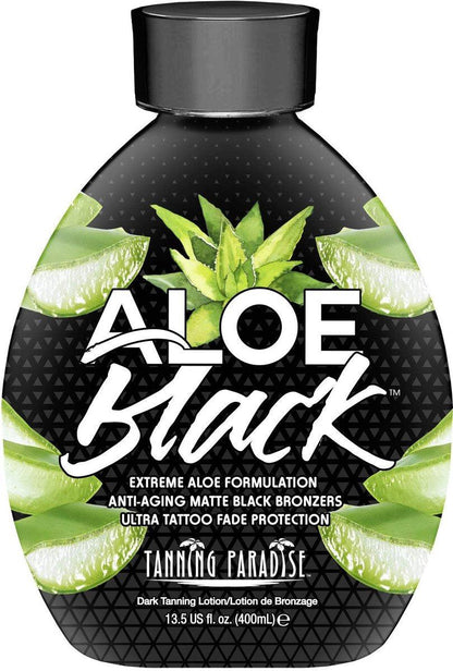Tanning Paradise Aloe Black Lotion – Anti-Aging Mattes Schwarzbräuner, Anti-Orange, Tattoo- & Farbschutz, Tiefenhydratation, Mattester Schwarzbräuner mit Aloe Vera 13,5 oz