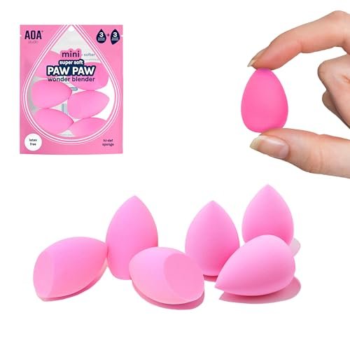 AOA STUDIO Collection MiNi Makeup Sponge Set – 6 Latexfreie Schwämme in Tropfen- und Schrägform (Pink)