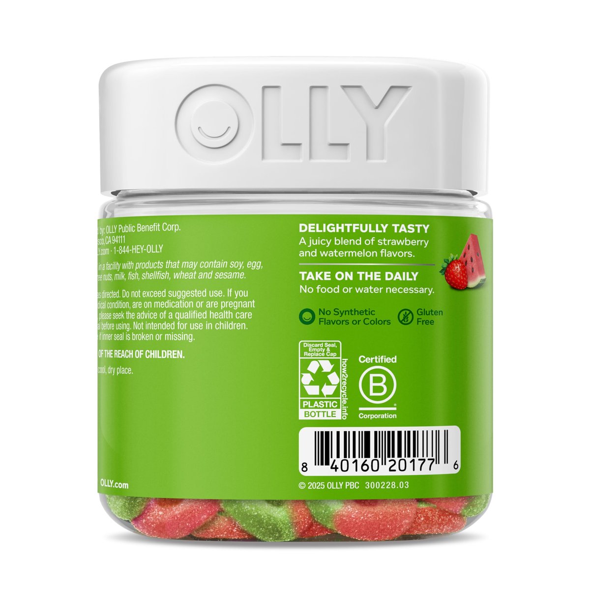 OLLY Fiber Gummy Rings – Präbiotische Ballaststoffe, Erdbeer-Wassermelone, 50 Stück
