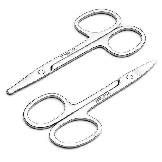 Präzisions-Haarschneideschere für Gesichtshaare – 2-teiliges Set mit gebogener und abgerundeter Sicherheitsspitze für Augenbrauen, Nase, Bart, Schnurrbart, Wimpern und Ohren
