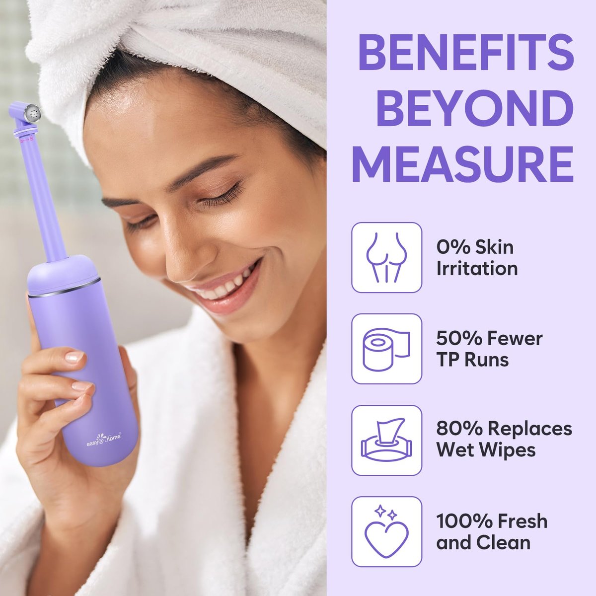 Easy@Home Tragbare Peri-Flasche für die Zeit nach der Geburt und Dammpflege: Handliches Bidet für persönliche Hygiene und Reisen | 380 ml auslaufsicher und praktisch | BPA-frei | EPB-01 Lila