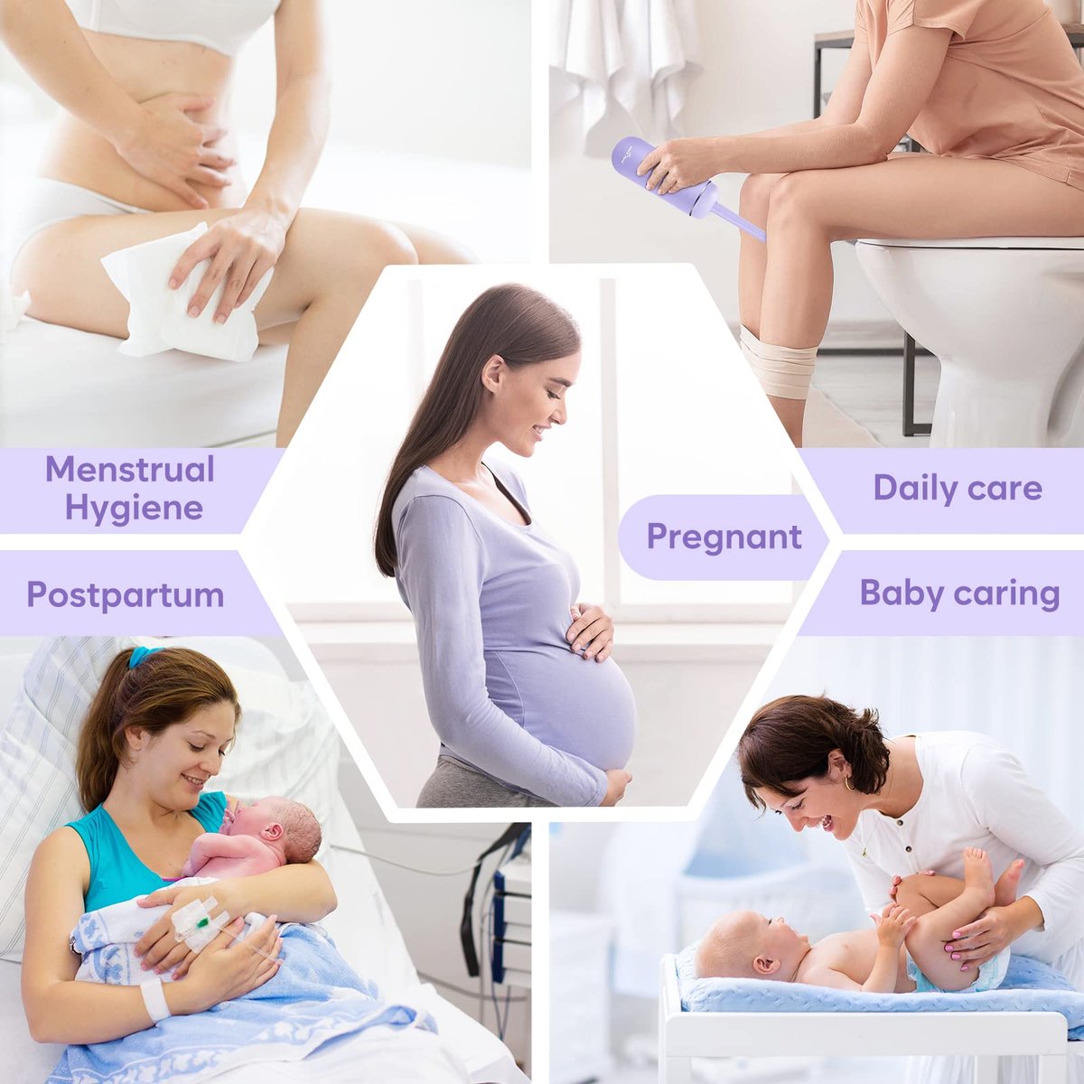 Easy@Home Tragbare Peri-Flasche für die Zeit nach der Geburt und Dammpflege: Handliches Bidet für persönliche Hygiene und Reisen | 380 ml auslaufsicher und praktisch | BPA-frei | EPB-01 Lila