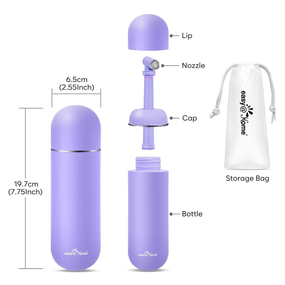 Easy@Home Tragbare Peri-Flasche für die Zeit nach der Geburt und Dammpflege: Handliches Bidet für persönliche Hygiene und Reisen | 380 ml auslaufsicher und praktisch | BPA-frei | EPB-01 Lila