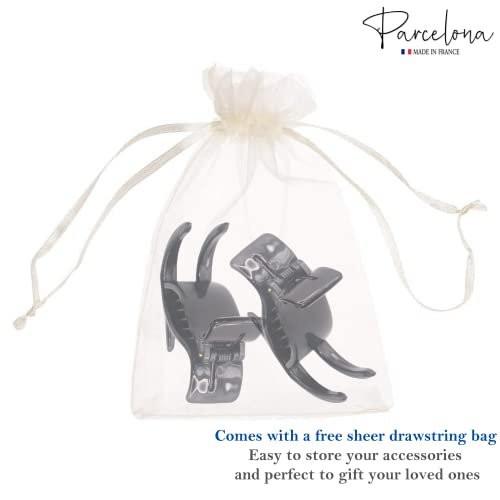 Parcelona French 3-Zahn-Haarklammer aus schwarzem Celluloidacetat – 2er-Set Fisch-Schwanz-Haarklammern mit starkem Griff für Frauen