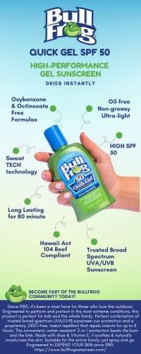 Bullfrog Quik Gel Sonnencreme LSF 50 | Ohne Oxybenzon & Octinoxat | Breitspektrum Feuchtigkeitsspendender UVA/UVB-Schutz, 2er-Pack (je 2,5 oz)
