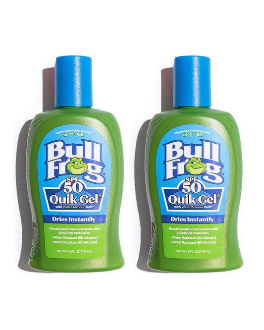 Bullfrog Quik Gel Sonnencreme LSF 50 | Ohne Oxybenzon & Octinoxat | Breitspektrum Feuchtigkeitsspendender UVA/UVB-Schutz, 2er-Pack (je 2,5 oz)
