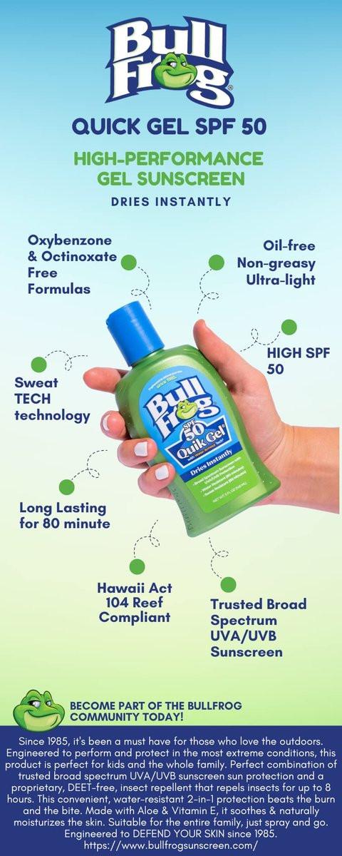 Bullfrog Quik Gel Sonnencreme LSF 50 | Ohne Oxybenzon & Octinoxat | Breitspektrum Feuchtigkeitsspendender UVA/UVB-Schutz, 2er-Pack (je 2,5 oz)