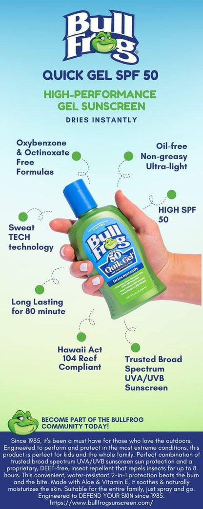Bullfrog Quik Gel Sonnencreme LSF 50 | Ohne Oxybenzon & Octinoxat | Breitspektrum Feuchtigkeitsspendender UVA/UVB-Schutz, 2er-Pack (je 2,5 oz)