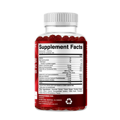 Vitamatic Vitamin B-Komplex Gummis mit Vitamin C & Inositol - Natürlicher Erdbeergeschmack - 60 Gummis
