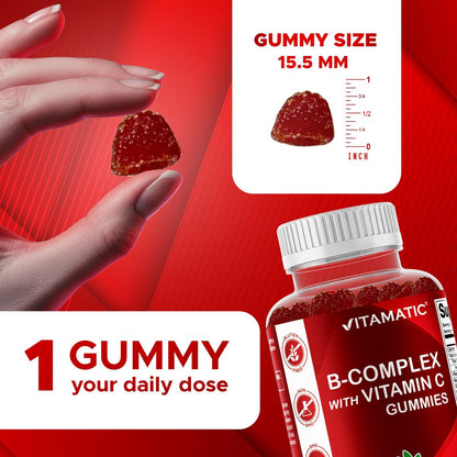 Vitamatic Vitamin B-Komplex Gummis mit Vitamin C & Inositol - Natürlicher Erdbeergeschmack - 60 Gummis