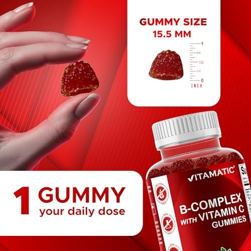 Vitamatic Vitamin B-Komplex Gummis mit Vitamin C & Inositol - Natürlicher Erdbeergeschmack - 60 Gummis