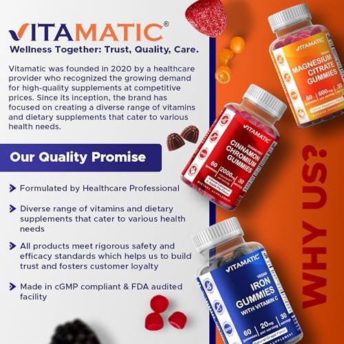 Vitamatic Vitamin B-Komplex Gummis mit Vitamin C & Inositol - Natürlicher Erdbeergeschmack - 60 Gummis